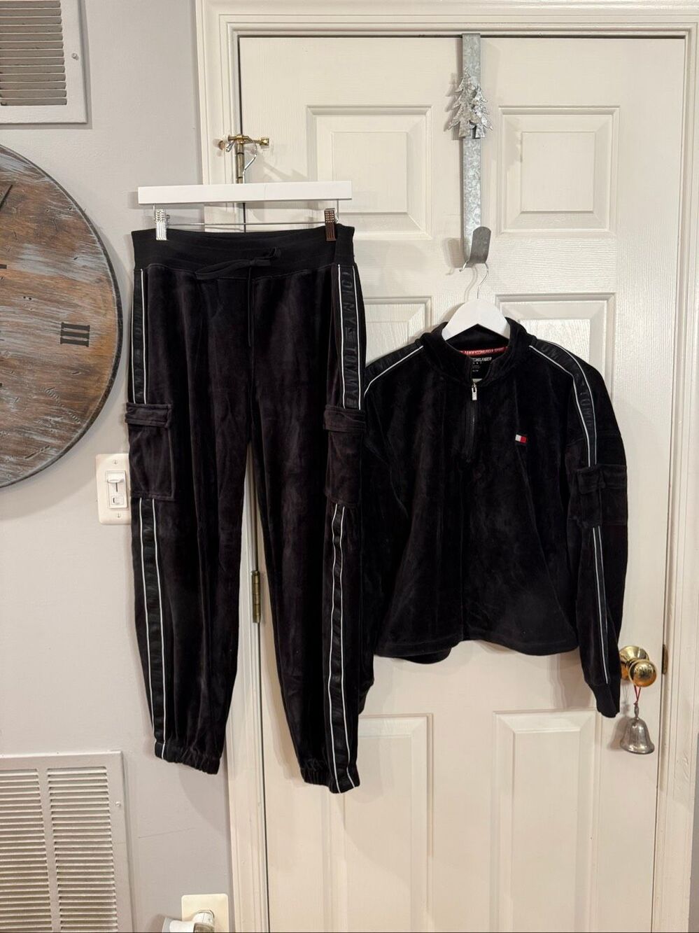 Vintage Tommy Hilfiger Black Velour Tracksuit sz M EUC